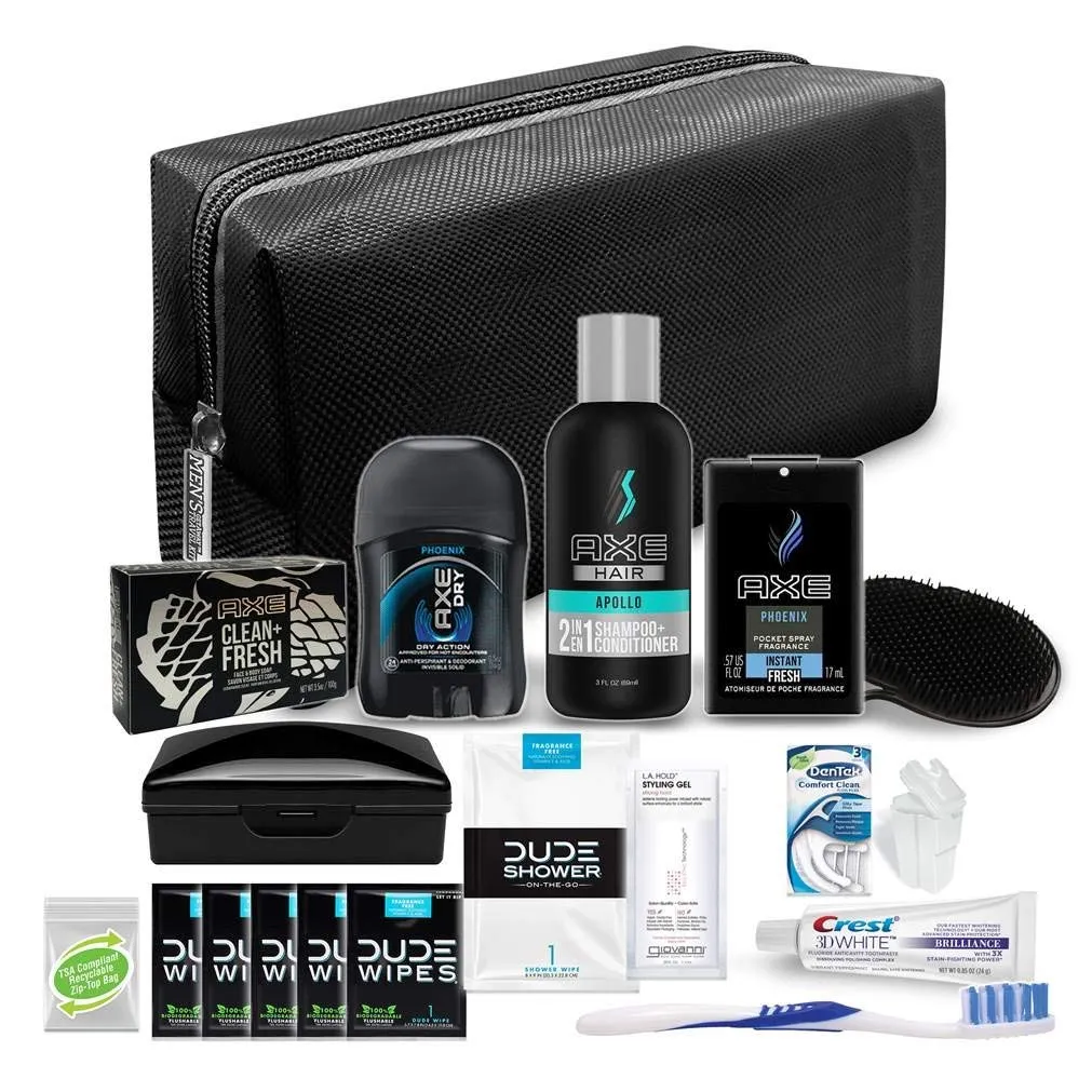 Convenience Kits International Men’s Premium 15 Piece Assembled Travel Kit Featuring: Gillette Disposable Razor and Crest Toothpaste