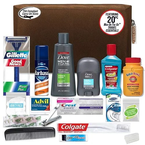 Convenience Kits International Men’s Premium 15 Piece Assembled Travel Kit Featuring: Gillette Disposable Razor and Crest Toothpaste