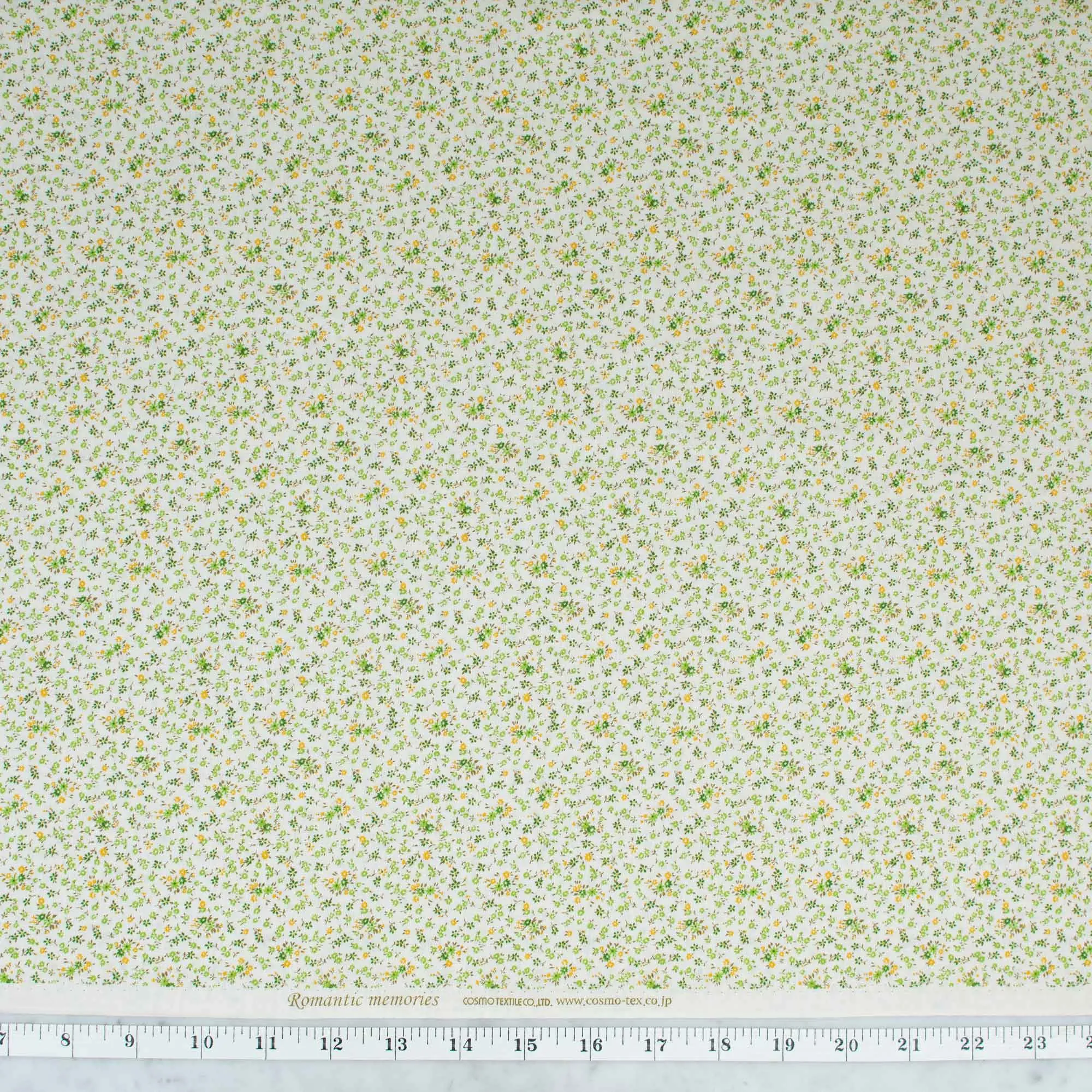 Cosmo Textiles - Romantic Memories - Tiny Green and Yellow Flowers on Cream