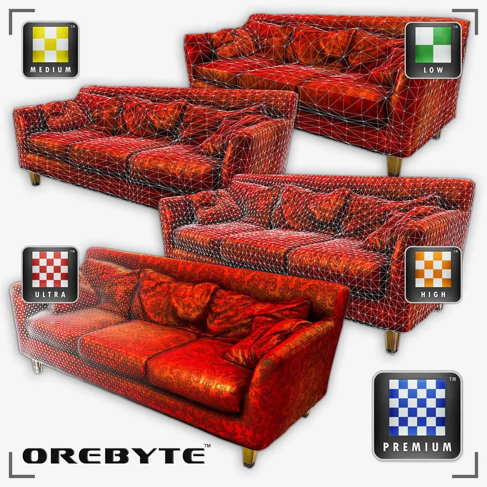 Couch Sofa Red 01