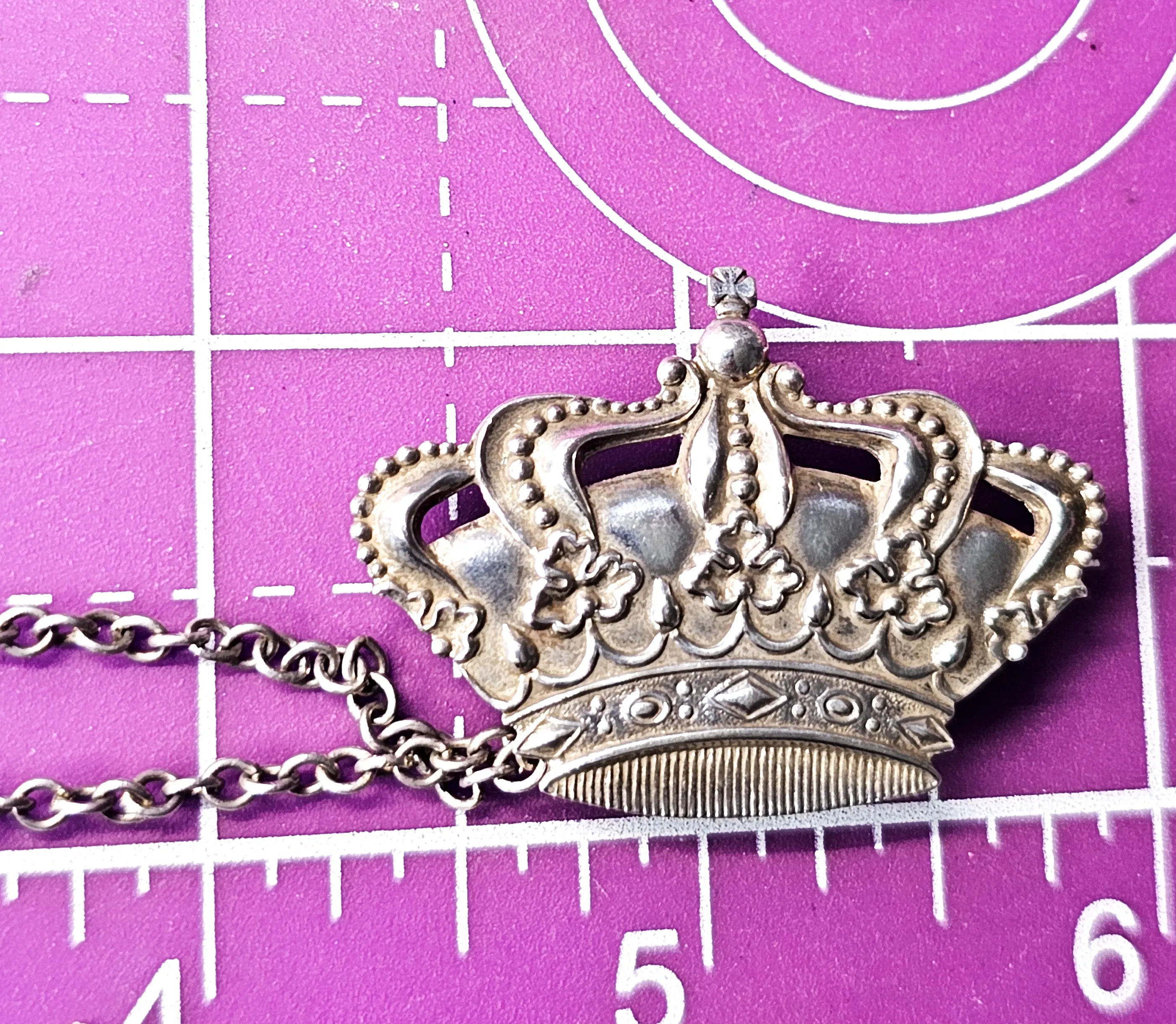 Crown And Sword Chatelaine vintage sterling silver collar Brooch