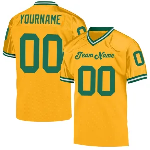 Custom Gold Kelly Green-White Mesh Authentic Throwback Football Jersey