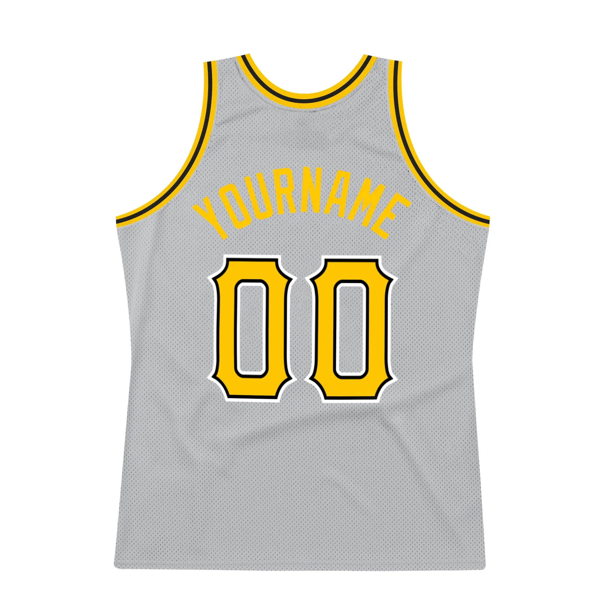 Custom Gray Gold-Black Authentic Throwback Basketball Jersey