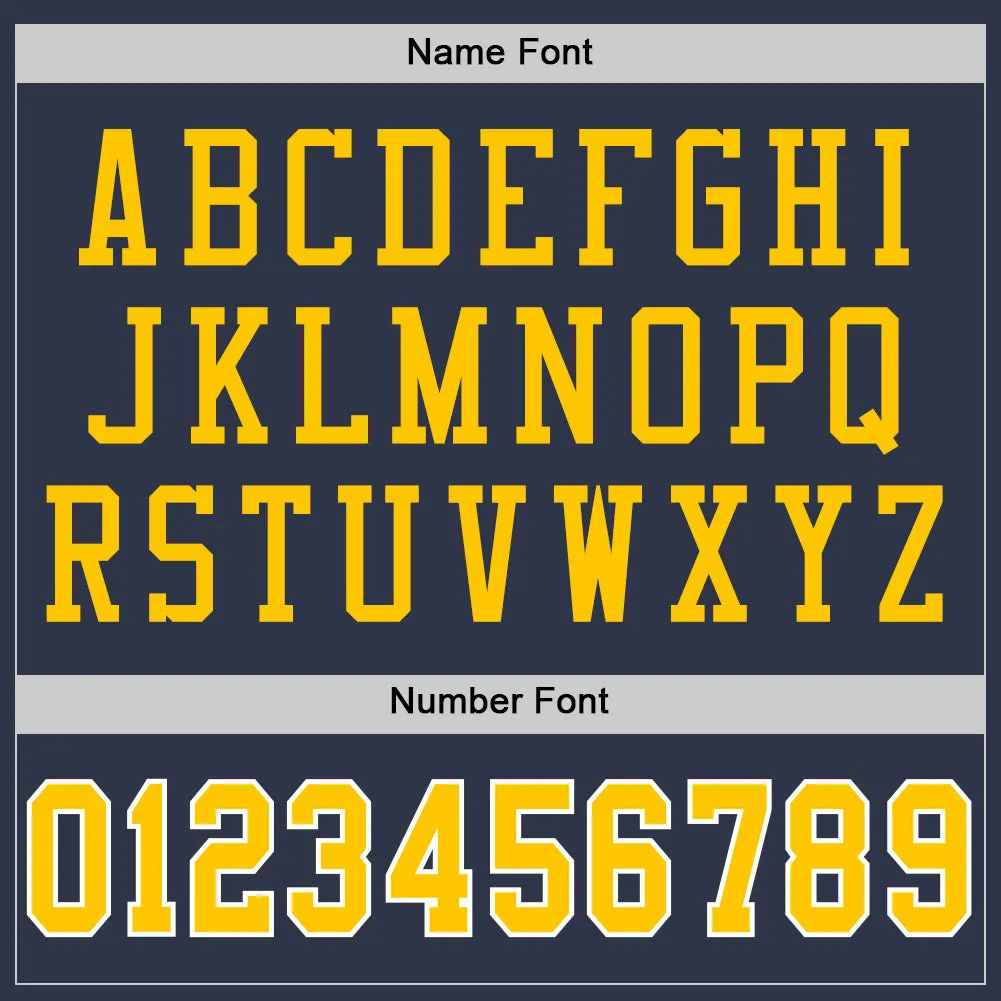 Custom Navy Gold-White Mesh Authentic Throwback Football Jersey