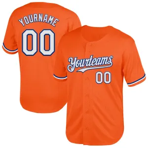 Custom Orange White-Royal Mesh Authentic Throwback Baseball Jersey