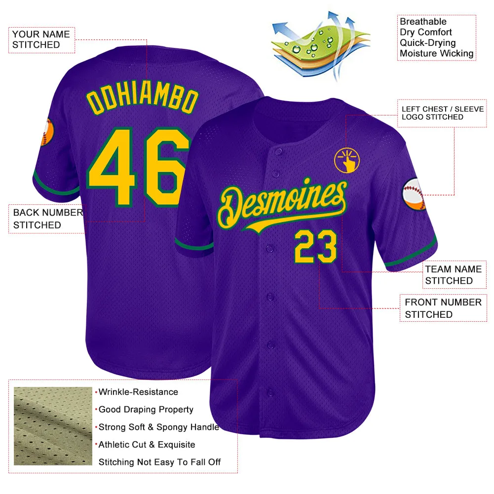 Custom Purple Yellow-Kelly Green Mesh Authentic Throwback Baseball Jersey