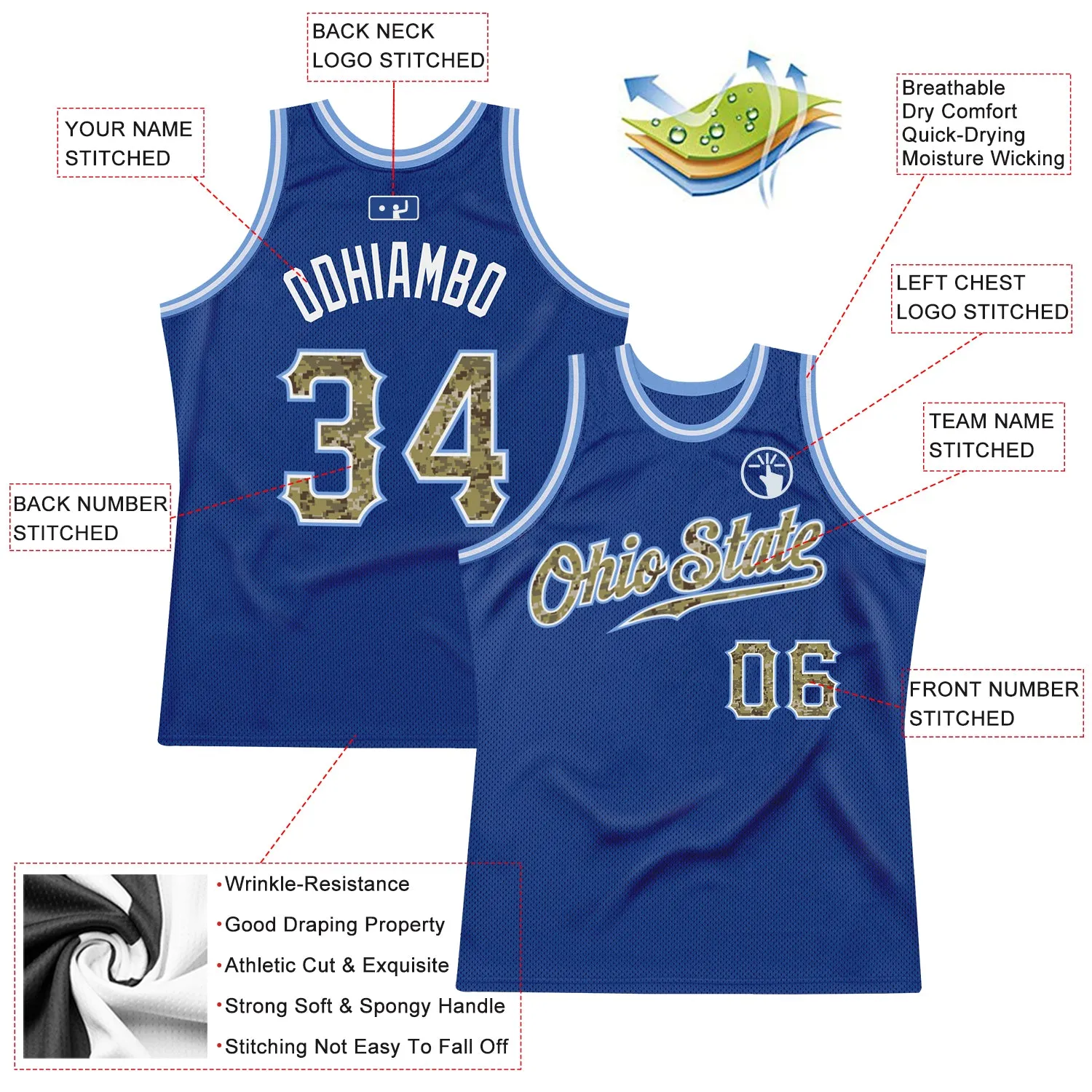 Custom Royal Camo-Light Blue Authentic Throwback Basketball Jersey