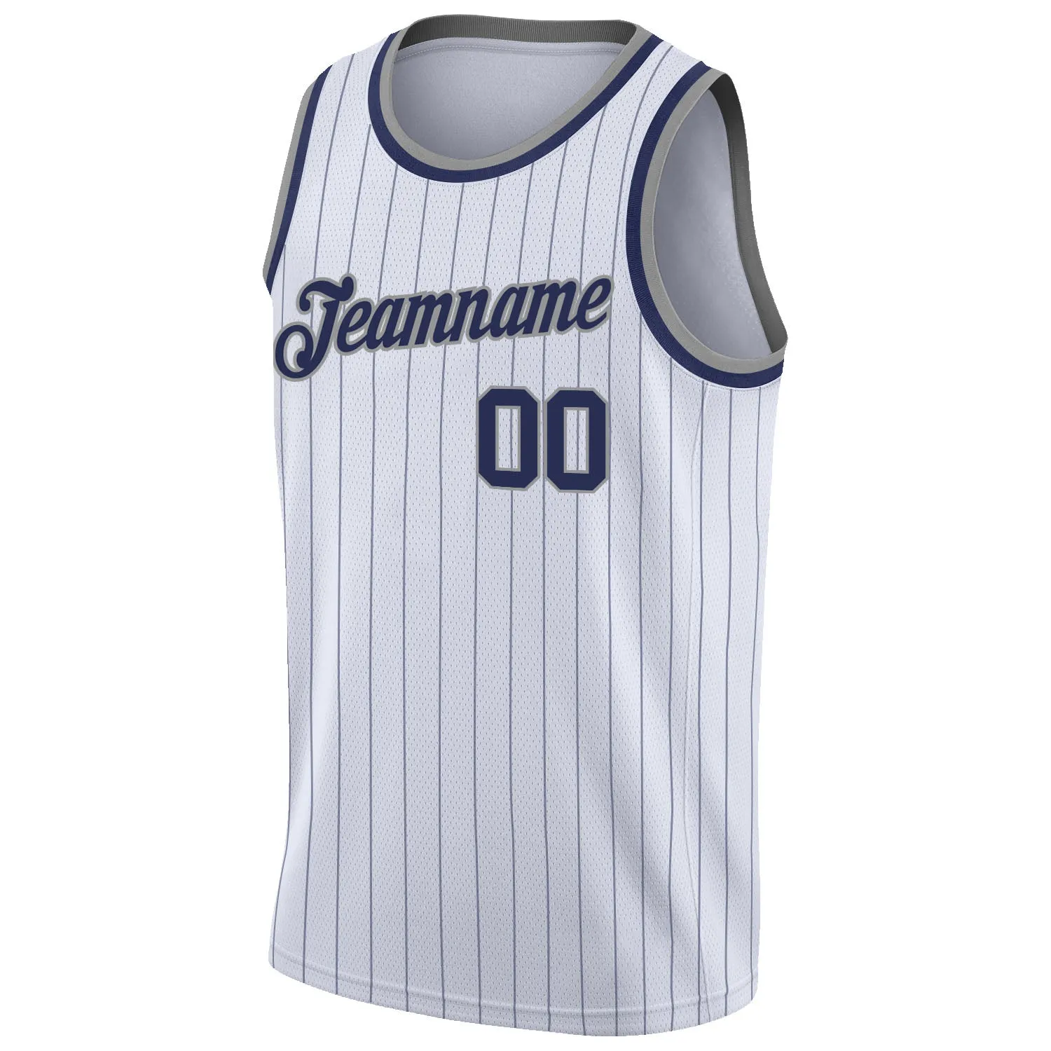Custom White Navy Pinstripe Navy-Gray Authentic Throwback Basketball Jersey