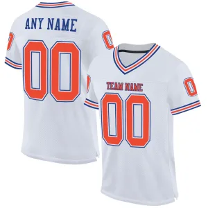 Custom White Orange-Royal Mesh Authentic Throwback Football Jersey