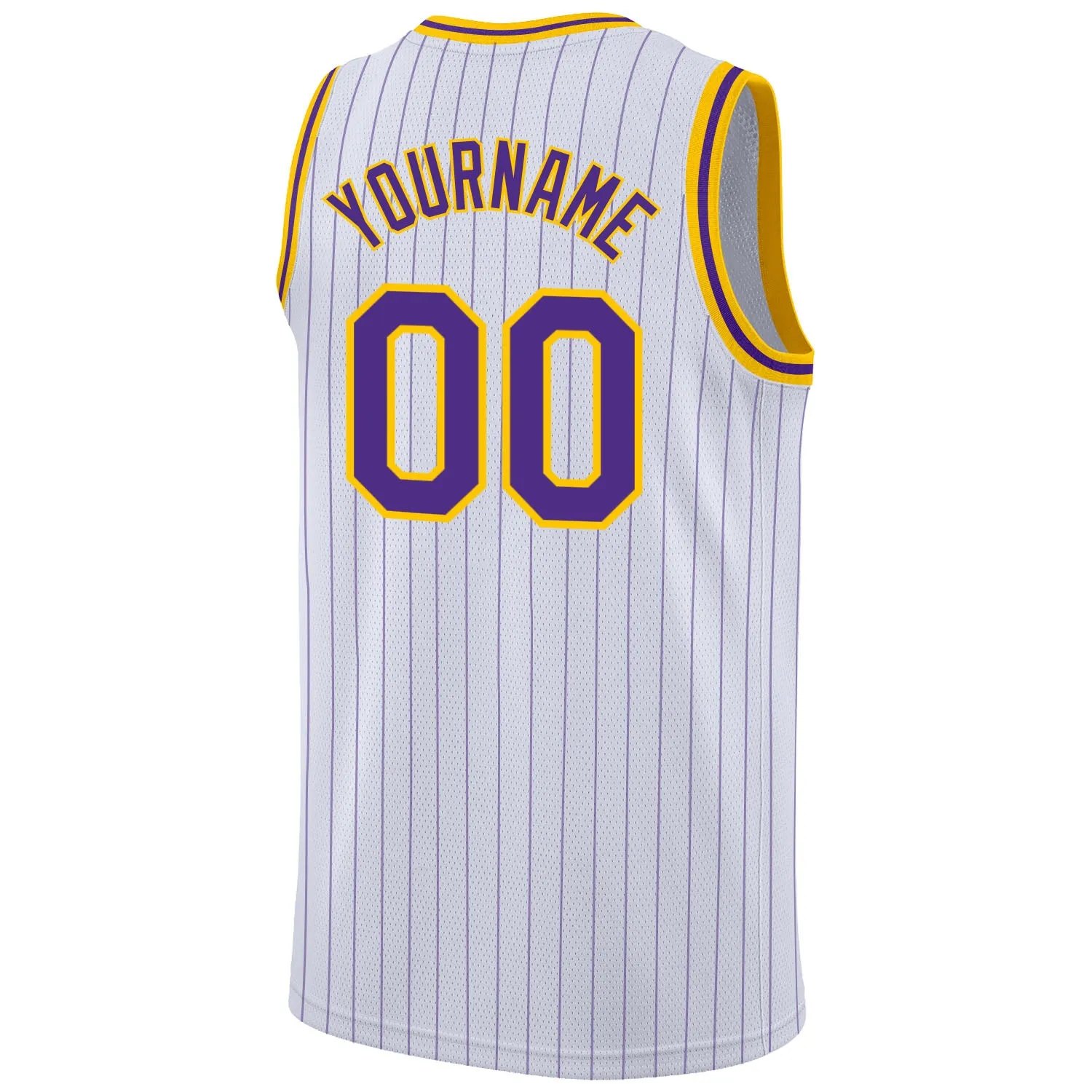 Custom White Purple Pinstripe Purple-Gold Authentic Throwback Basketball Jersey