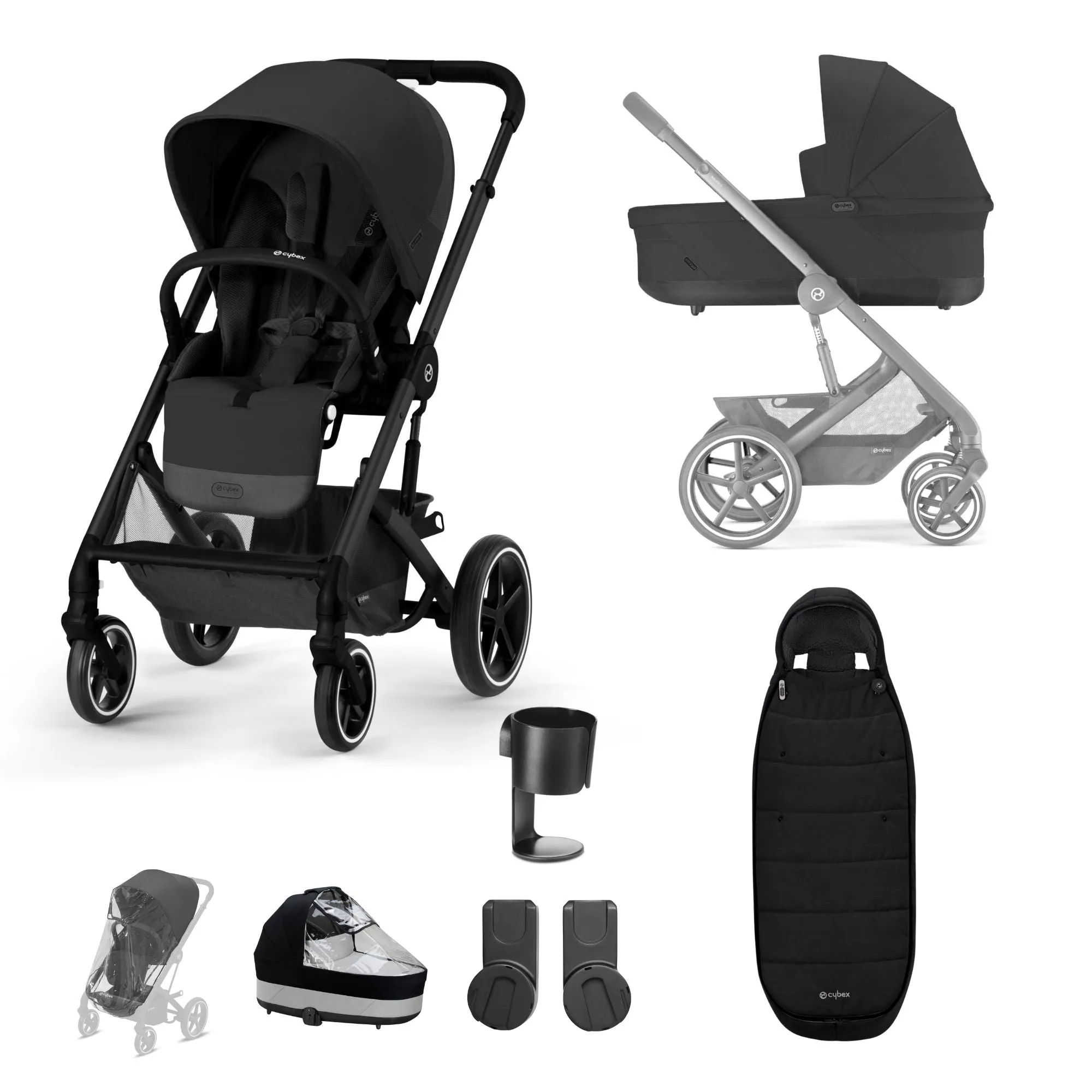 Cybex Balios S Lux Bundle with Aton B2 Car Seat & Base - Moon Black/Black Frame