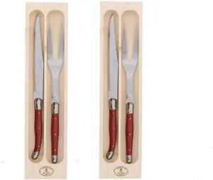 (D) Laguiole Flatware Jean Dubost Carving Fork and Knives Set 2 PACK (Red)