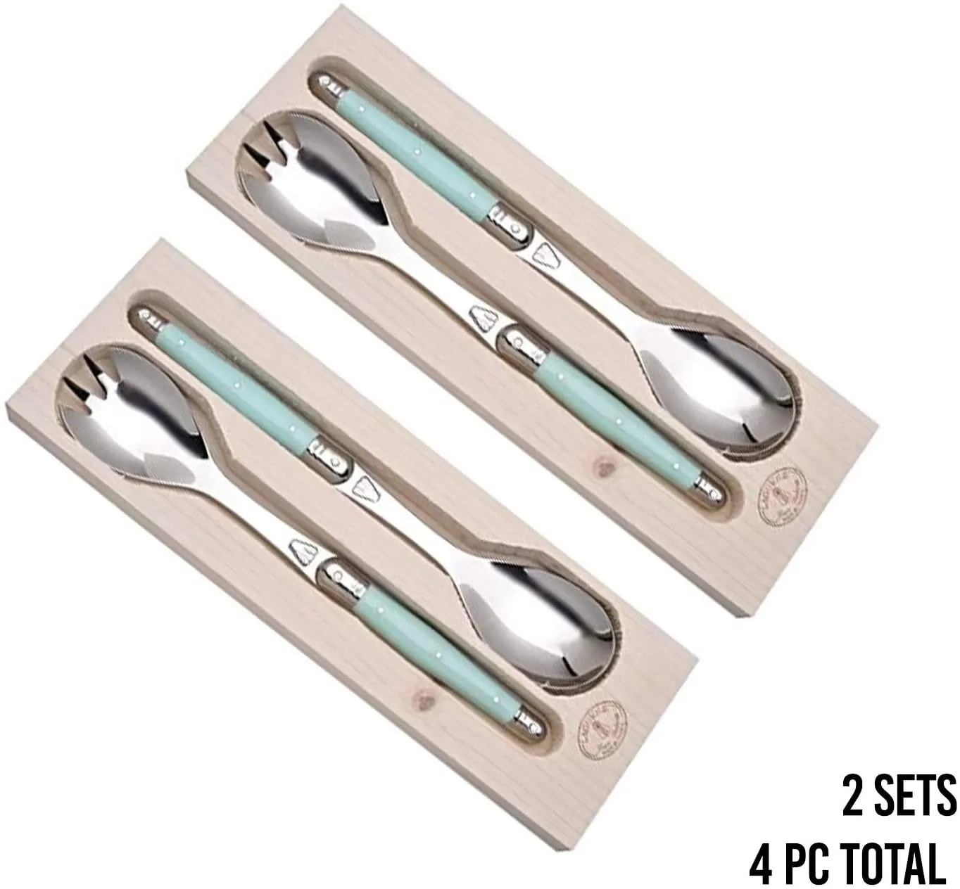 (D) Laguiole Flatware, Jean Dubost Salad Servers in a Tray 2-p 2 PACK (Blue)