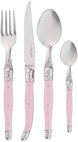 (D) Laguiole French, Flatware Set with 24-pc, Vintage (2 PACK) (Pink)