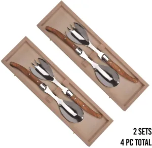 (D) Laguiole Salad Set Flatware French Hand Made in a Clasp Box, Vintage 2 PACK