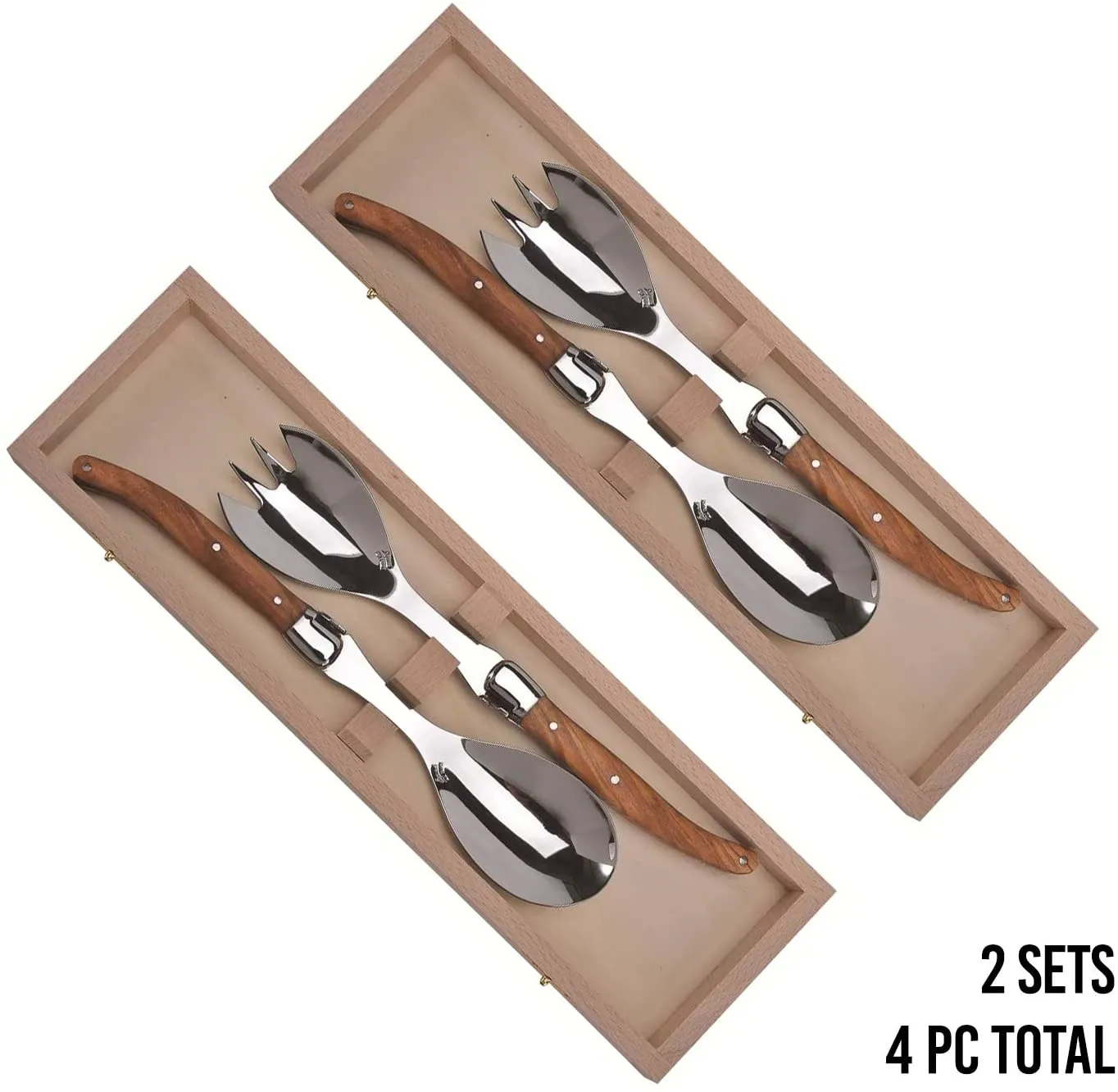 (D) Laguiole Salad Set Flatware French Hand Made in a Clasp Box, Vintage 2 PACK