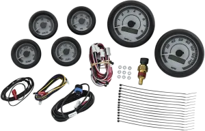 Dakota Digital MVX-8604-WG-K MVX-8K Analog/Digital Plug-In Instrumentation Six-Gauge Kit - White/Gray Background - Black Bezel