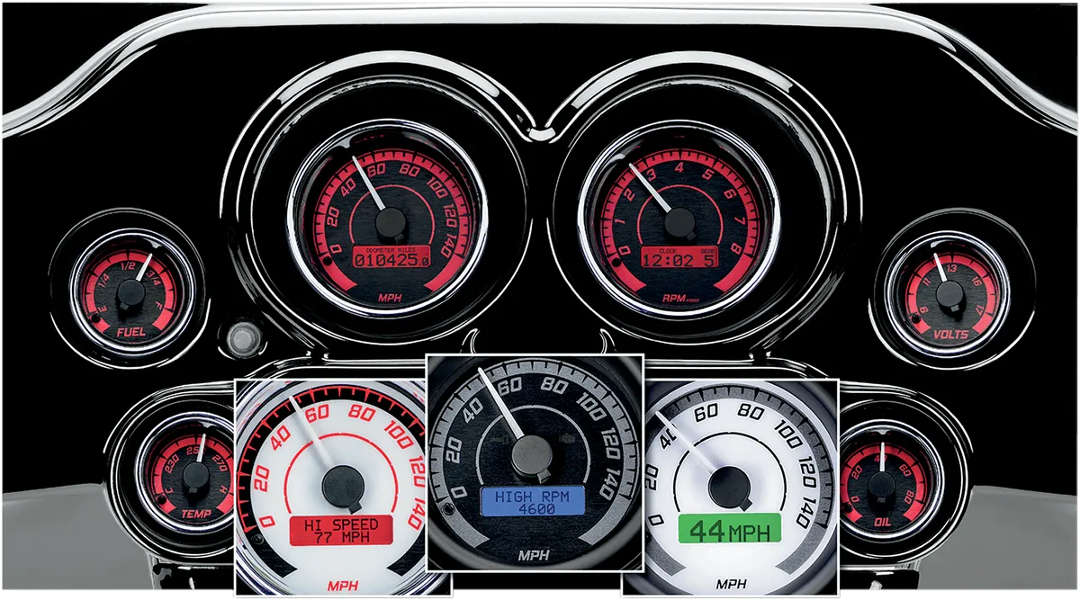 Dakota Digital MVX-8604-WG-K MVX-8K Analog/Digital Plug-In Instrumentation Six-Gauge Kit - White/Gray Background - Black Bezel