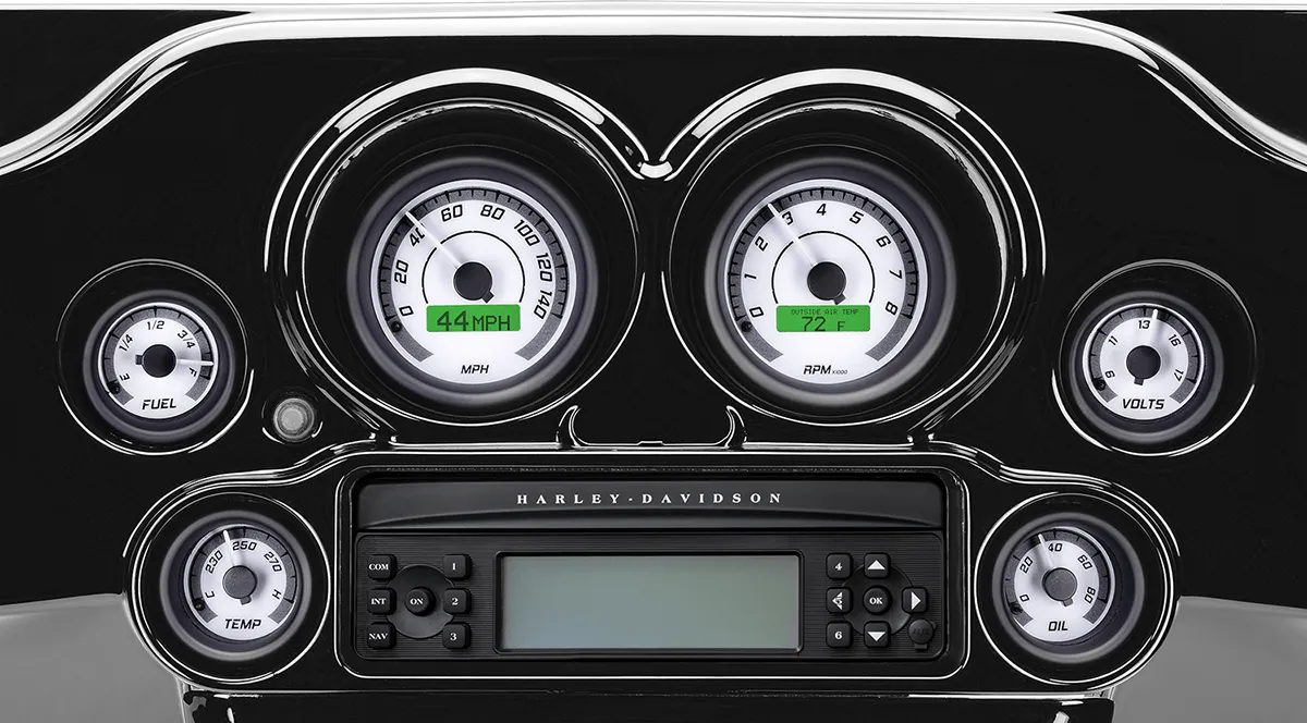 Dakota Digital MVX-8604-WG-K MVX-8K Analog/Digital Plug-In Instrumentation Six-Gauge Kit - White/Gray Background - Black Bezel