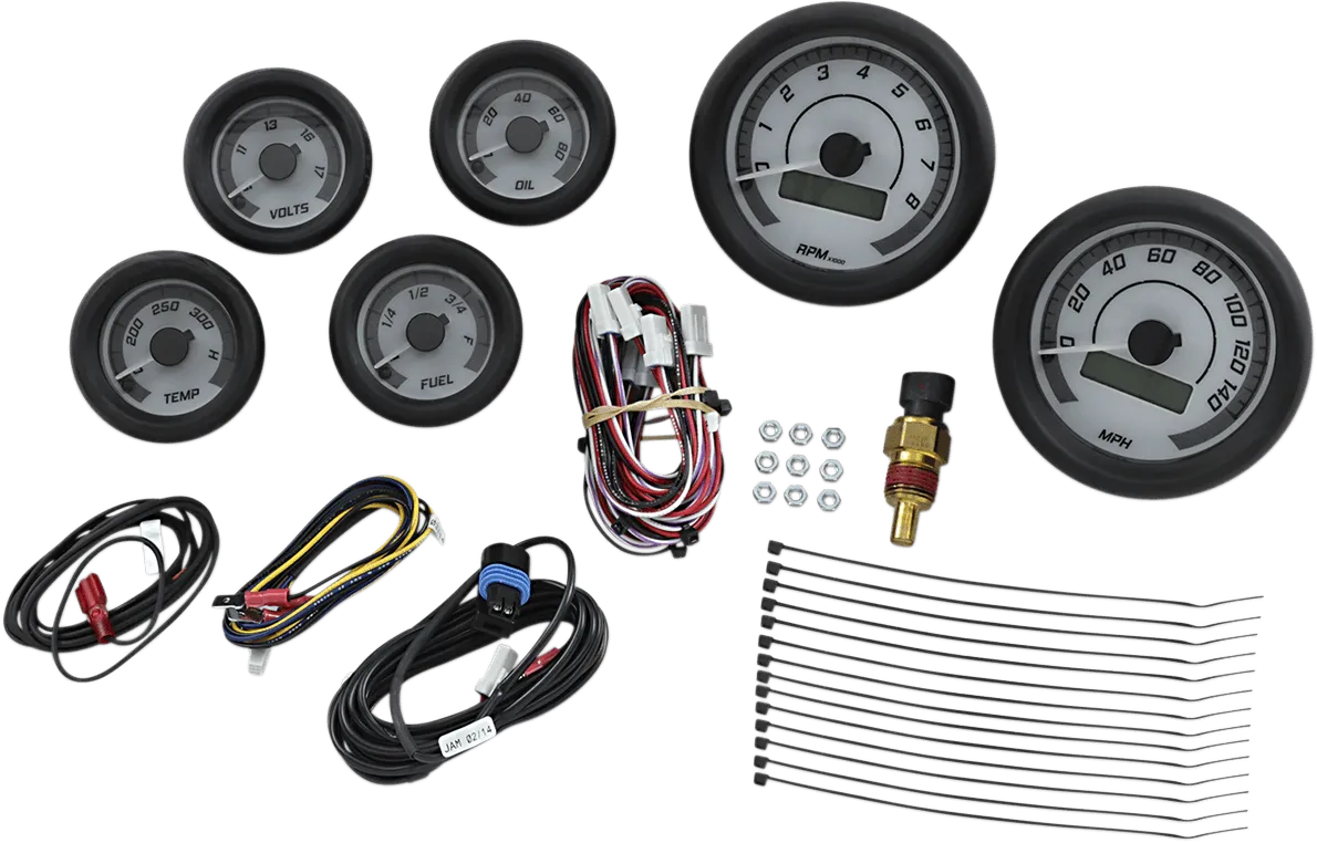 Dakota Digital MVX-8604-WG-K MVX-8K Analog/Digital Plug-In Instrumentation Six-Gauge Kit - White/Gray Background - Black Bezel