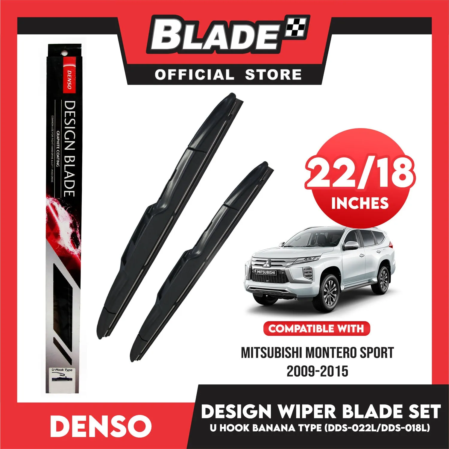 Denso Wiper Blade Set U-Hook Banana Type DDS-022L 22' ' And DDS-018L 18' ' Set of 2pcs Car Wiper For Mitsubishi Montero Sport