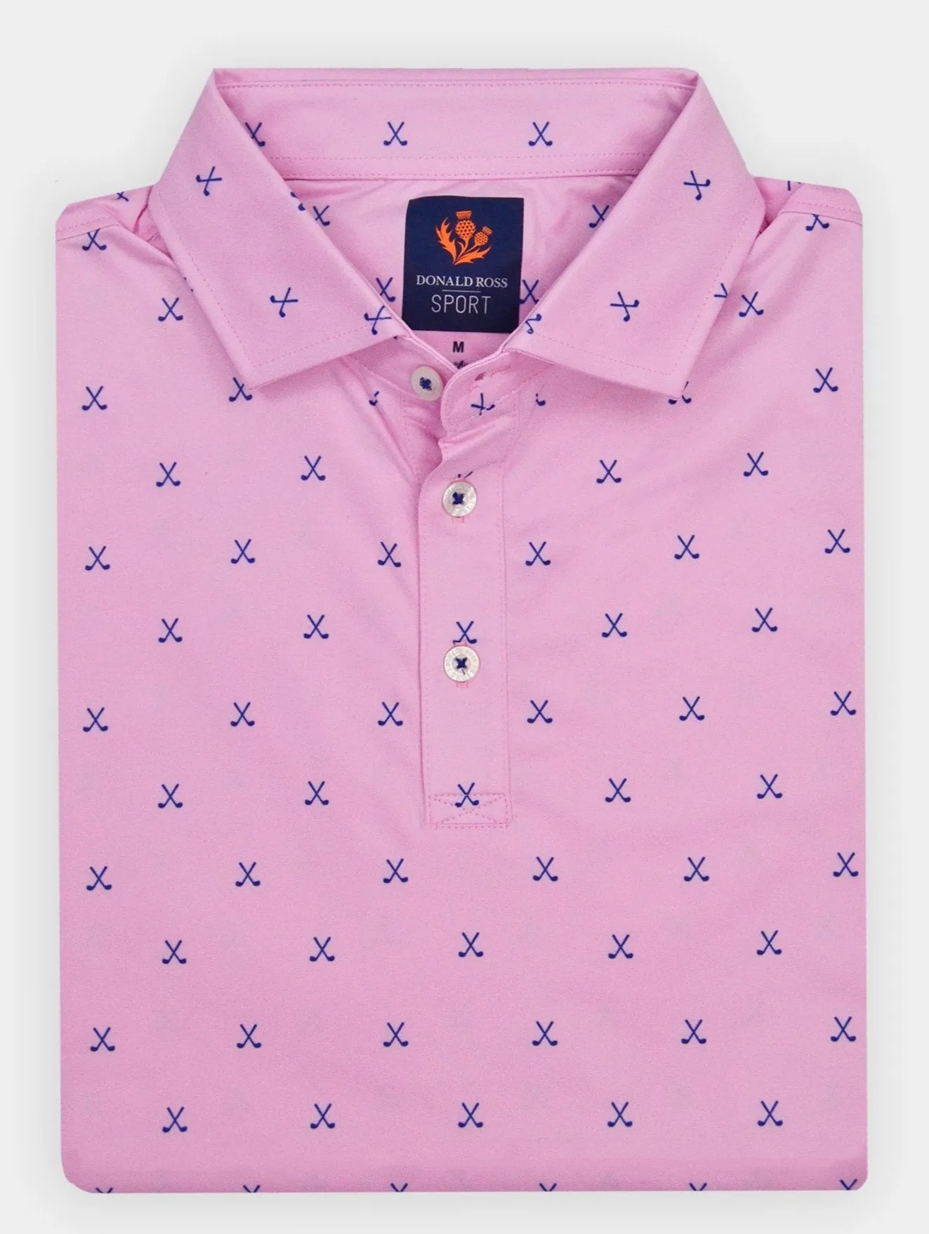 Donald Ross Mens Sport Fit VINCENT Print  Polo - PINK/NAVY