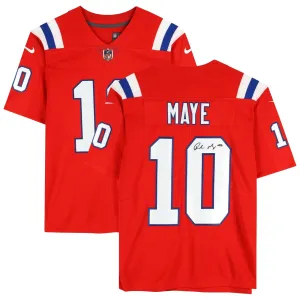Drake Maye Patriots Signed Authentic Nike Red Throwback Limited Jersey Fanatics