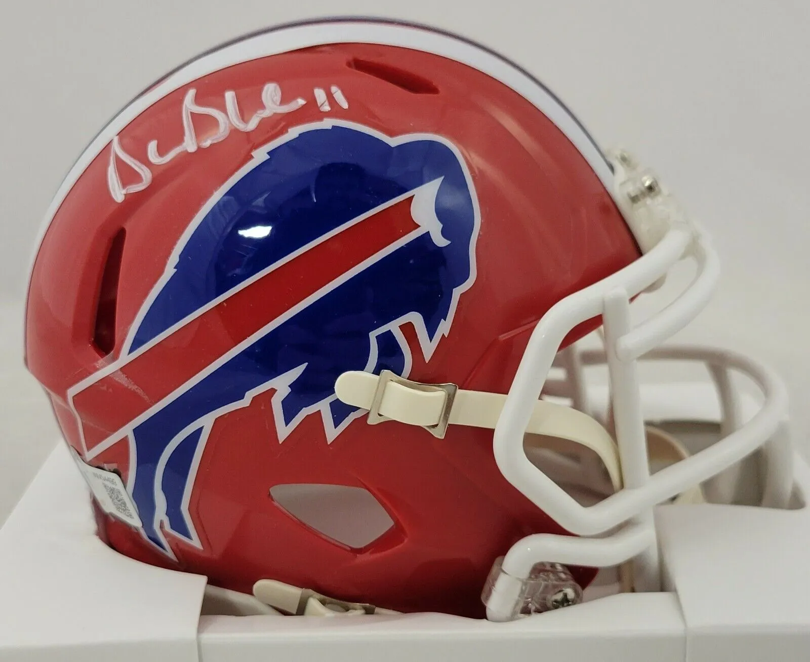DREW BLEDSOE SIGNED BUFFALO BILLS THROWBACK SPEED MINI HELMET BECKETT
