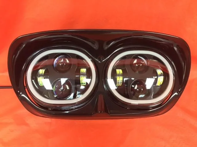DUAL 5.75" DAYMAKER HID LED ROAD GLIDE Black Light with FULL HALO Bulb Headlight Motorcycle Harley   Bezel