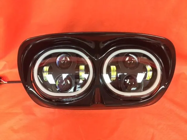 DUAL 5.75" DAYMAKER HID LED ROAD GLIDE Black Light with FULL HALO Bulb Headlight Motorcycle Harley   Bezel