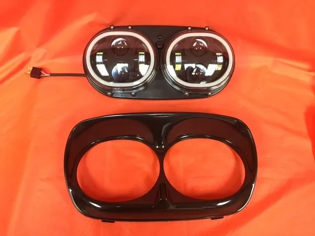 DUAL 5.75" DAYMAKER HID LED ROAD GLIDE Black Light with FULL HALO Bulb Headlight Motorcycle Harley   Bezel