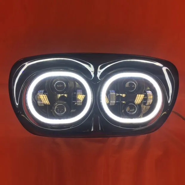 DUAL 5.75" DAYMAKER HID LED ROAD GLIDE Black Light with FULL HALO Bulb Headlight Motorcycle Harley   Bezel