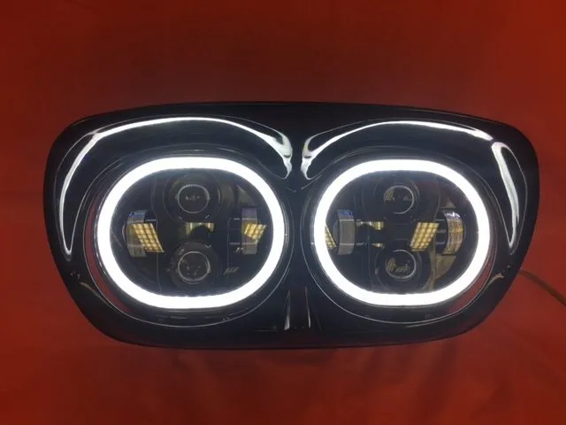 DUAL 5.75" DAYMAKER HID LED ROAD GLIDE Black Light with FULL HALO Bulb Headlight Motorcycle Harley   Bezel