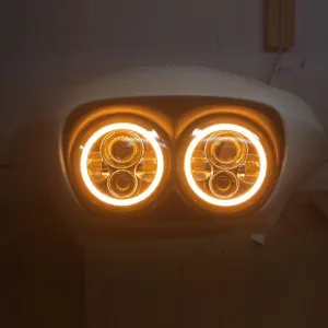 DUAL 7" DAYMAKER 2014 - 2018   ORANGE HALO LED Replacement ROAD GLIDE Chrome Light Bulb Headlight Harley   Bezel
