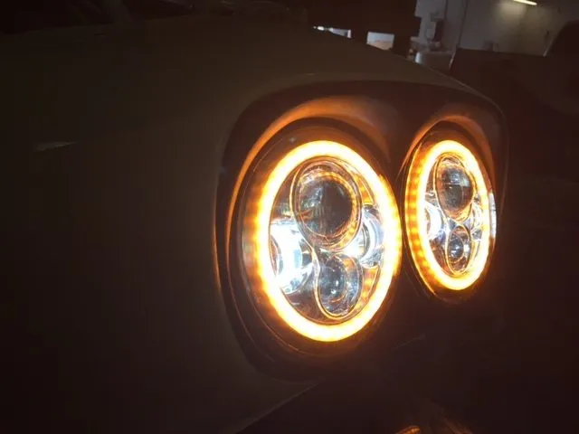 DUAL 7" DAYMAKER 2014 - 2018   ORANGE HALO LED Replacement ROAD GLIDE Chrome Light Bulb Headlight Harley   Bezel