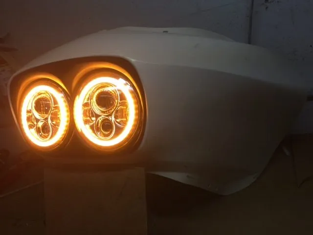 DUAL 7" DAYMAKER 2014 - 2018   ORANGE HALO LED Replacement ROAD GLIDE Chrome Light Bulb Headlight Harley   Bezel