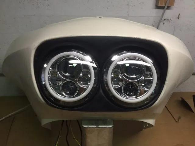 DUAL 7" DAYMAKER 2014 - 2019 GREEN HALO LED Replacement ROAD GLIDE Chrome Light Bulb Headlight Harley  Bezel