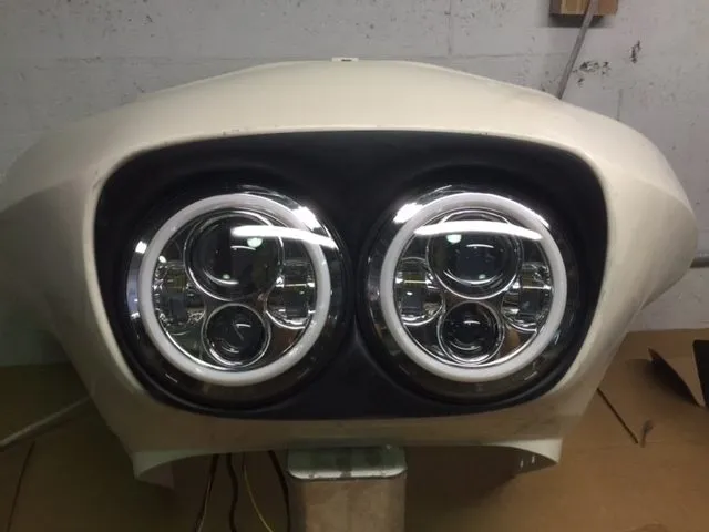 DUAL 7" DAYMAKER 2014 - 2019 GREEN HALO LED Replacement ROAD GLIDE Chrome Light Bulb Headlight Harley  Bezel