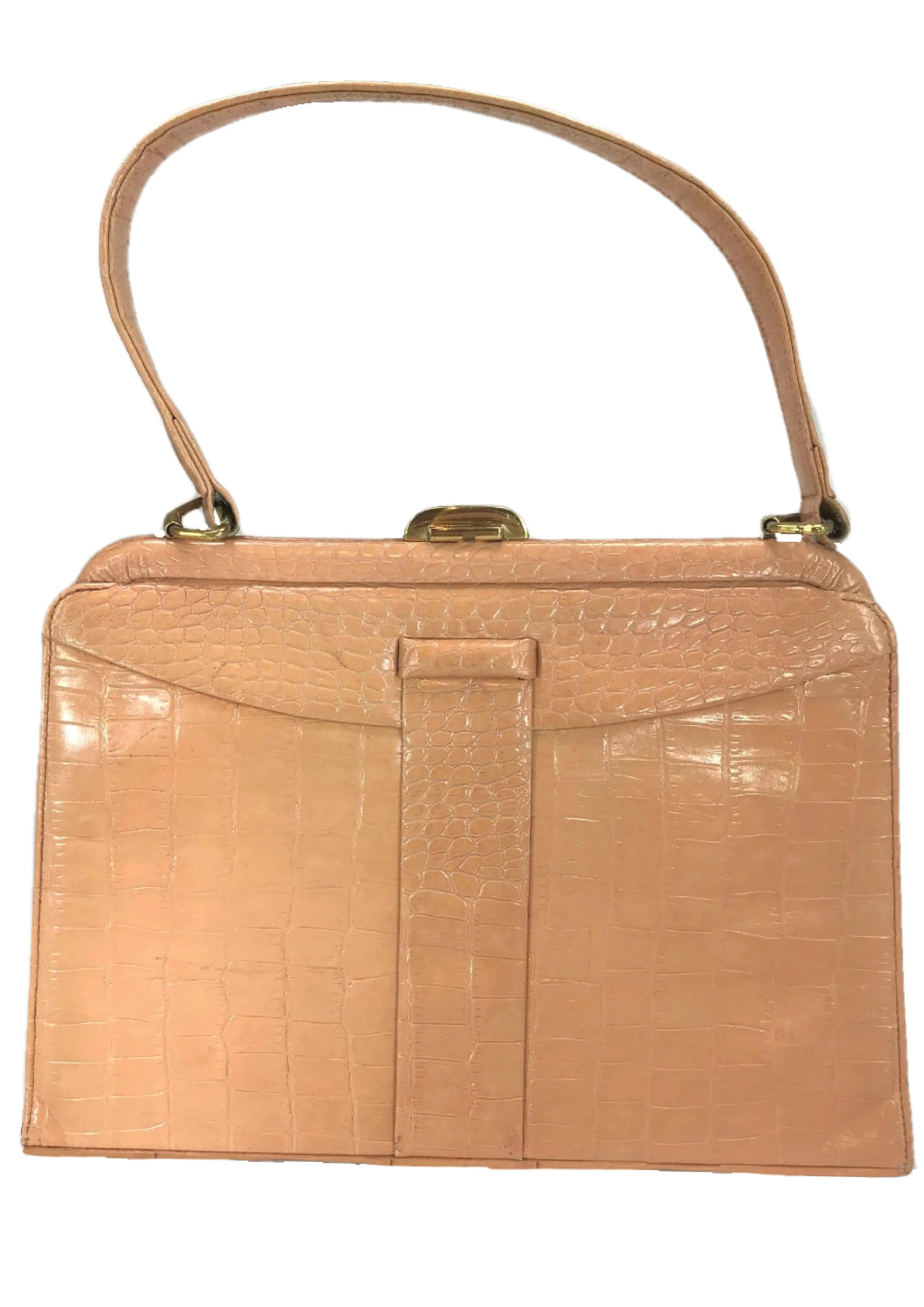 Early 1960s Peach Pink Leather Lederer Handbag- New!
