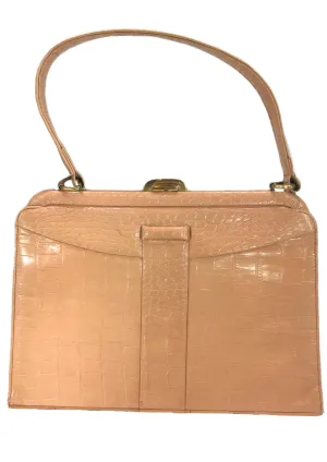 Early 1960s Peach Pink Leather Lederer Handbag- New!