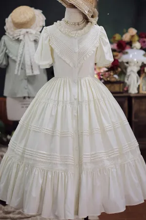 Elegant Cardigan Round Neck Short Sleeves Ruffle One Piece Sweet Lolita Dress 8 Colors