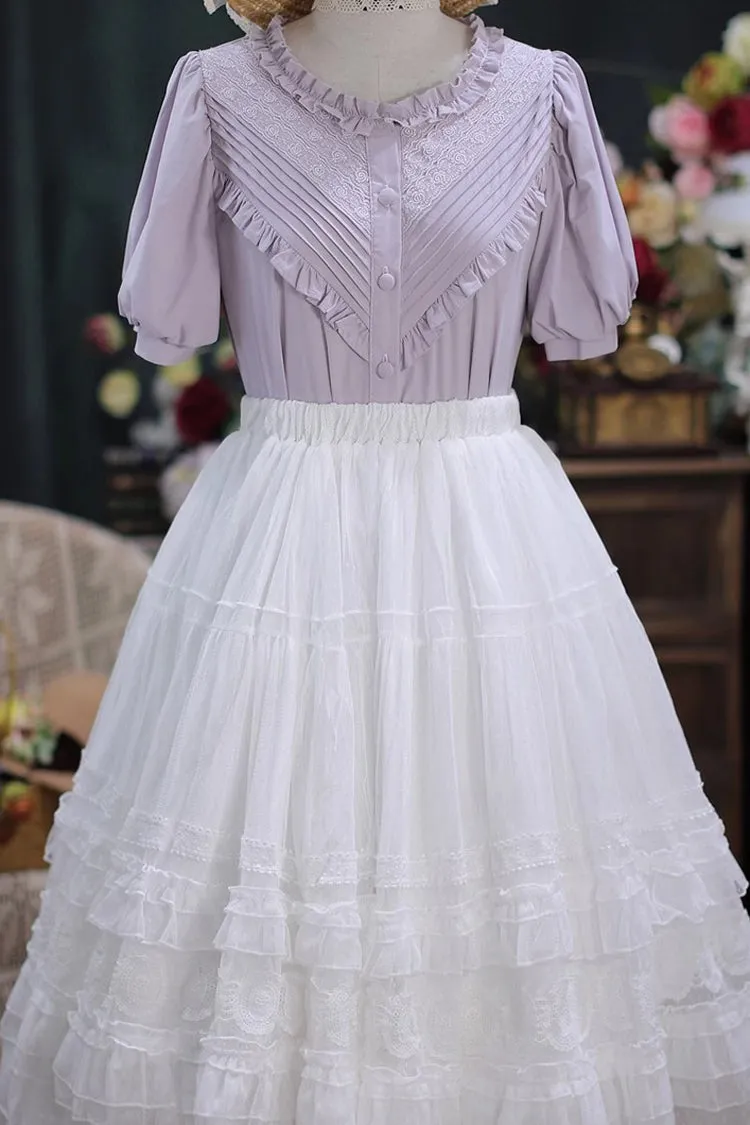 Elegant Short Sleeves Lace Round Neck Waves Dream Sweet Lolita Blouse 4 Colors