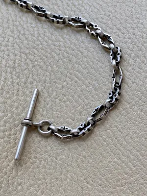 English Antique Sterling Silver Watch Chain (bracelet or necklace extender)- 12.3 inch length
