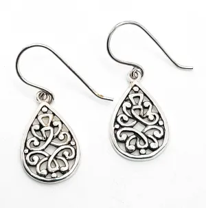 FAS open work filigree teardrop pendant vintage sterling silver earrings