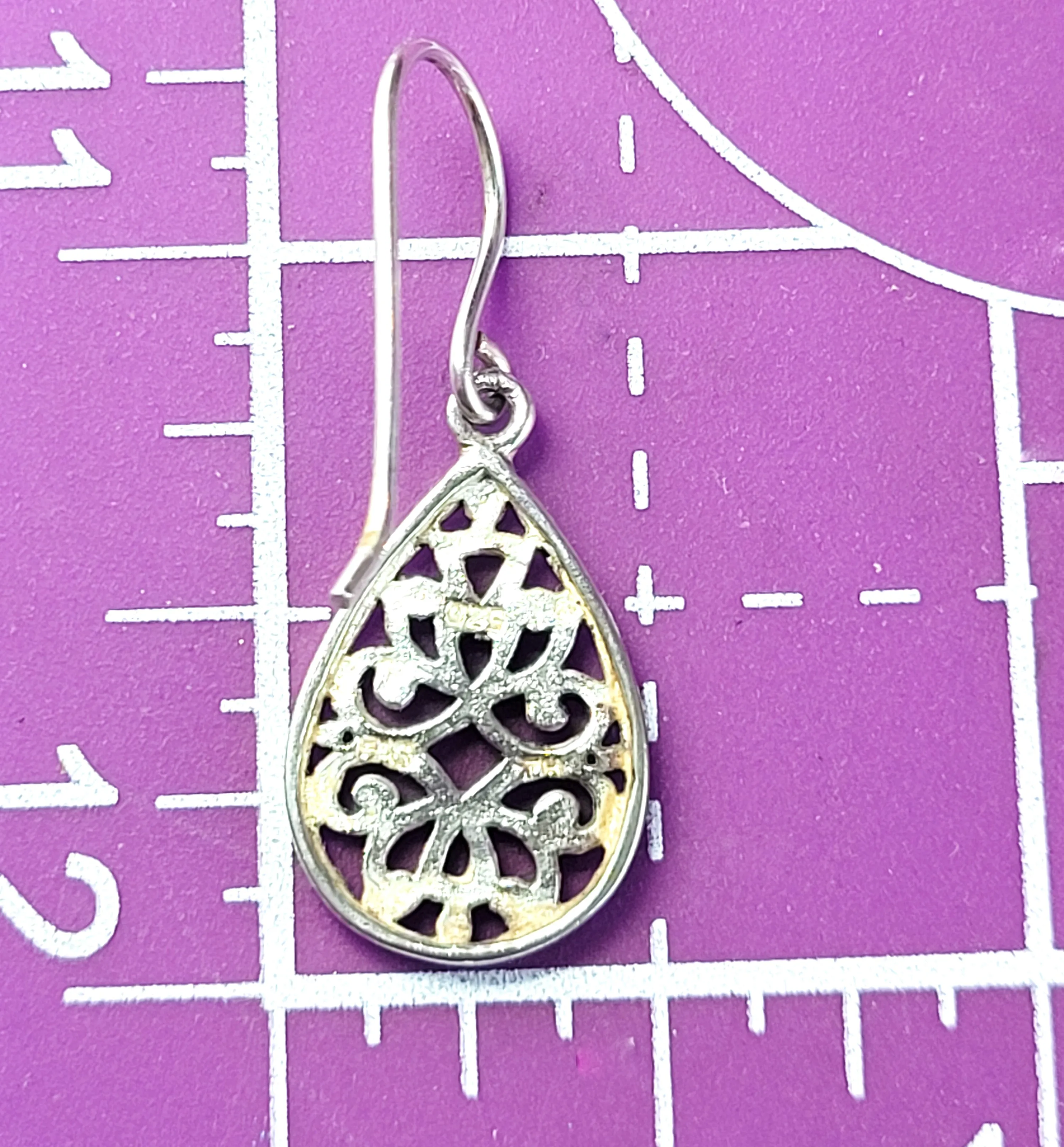 FAS open work filigree teardrop pendant vintage sterling silver earrings