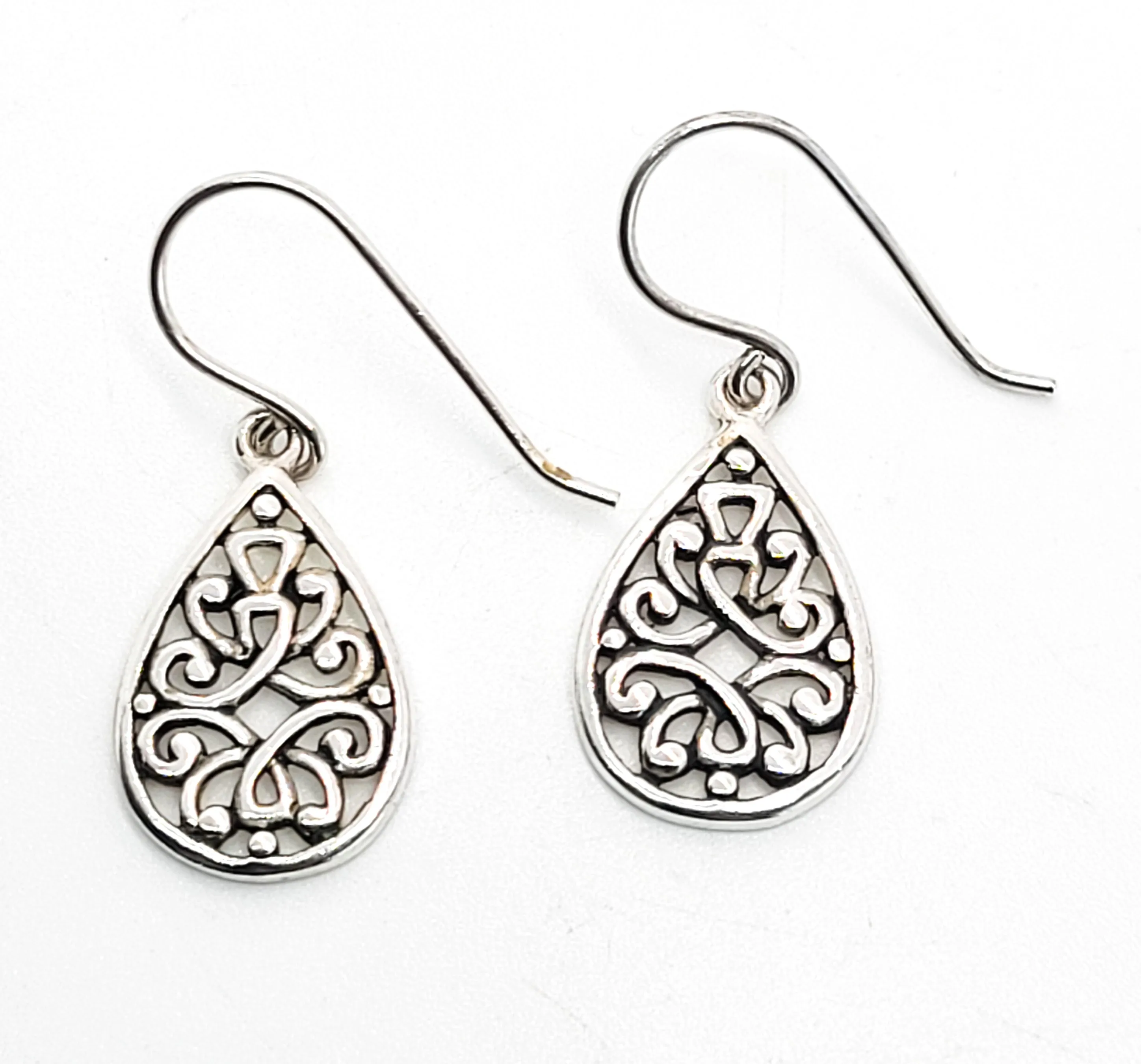 FAS open work filigree teardrop pendant vintage sterling silver earrings