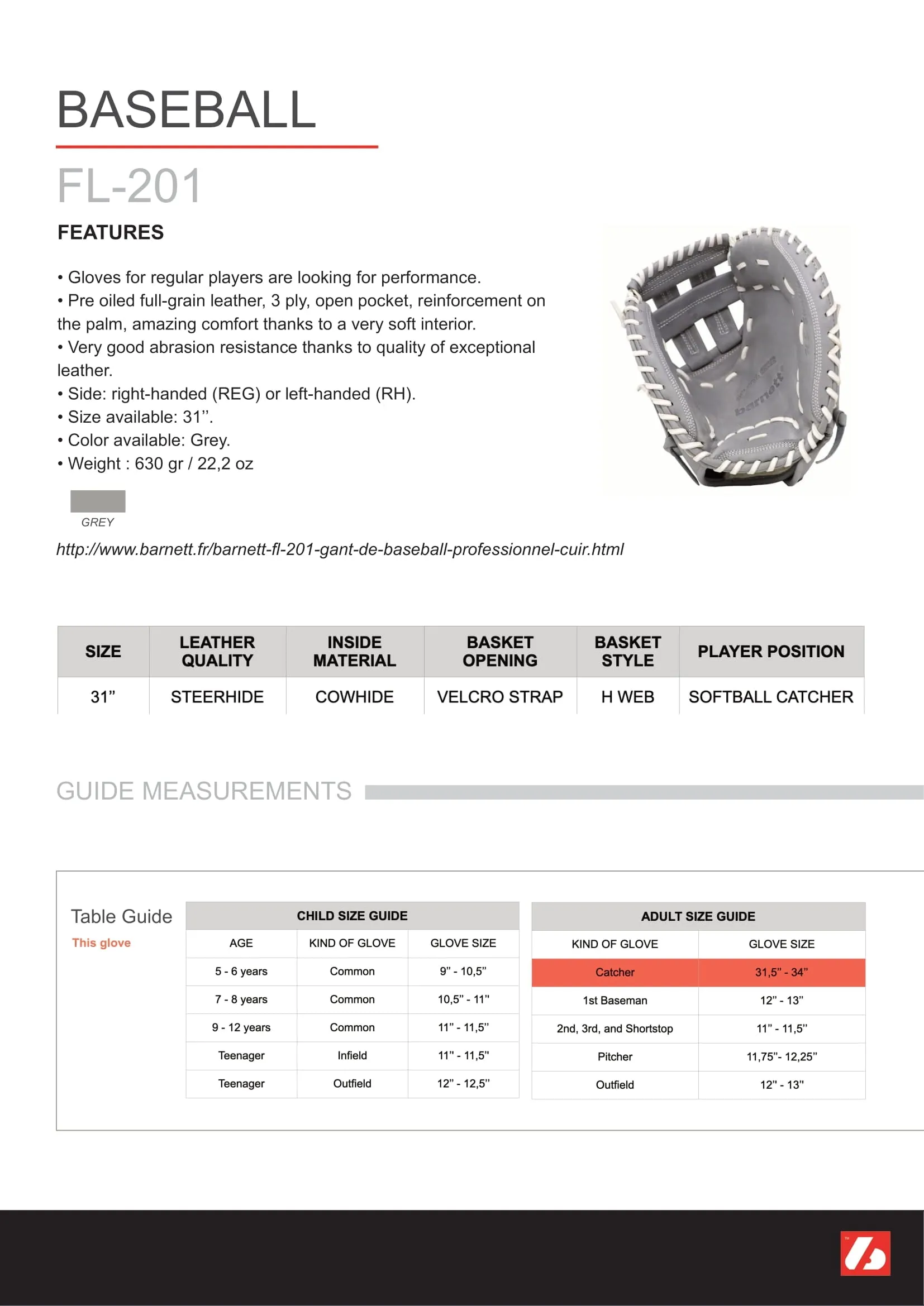 FL-201  baseball glove, high quality, leather, catcher, light grey