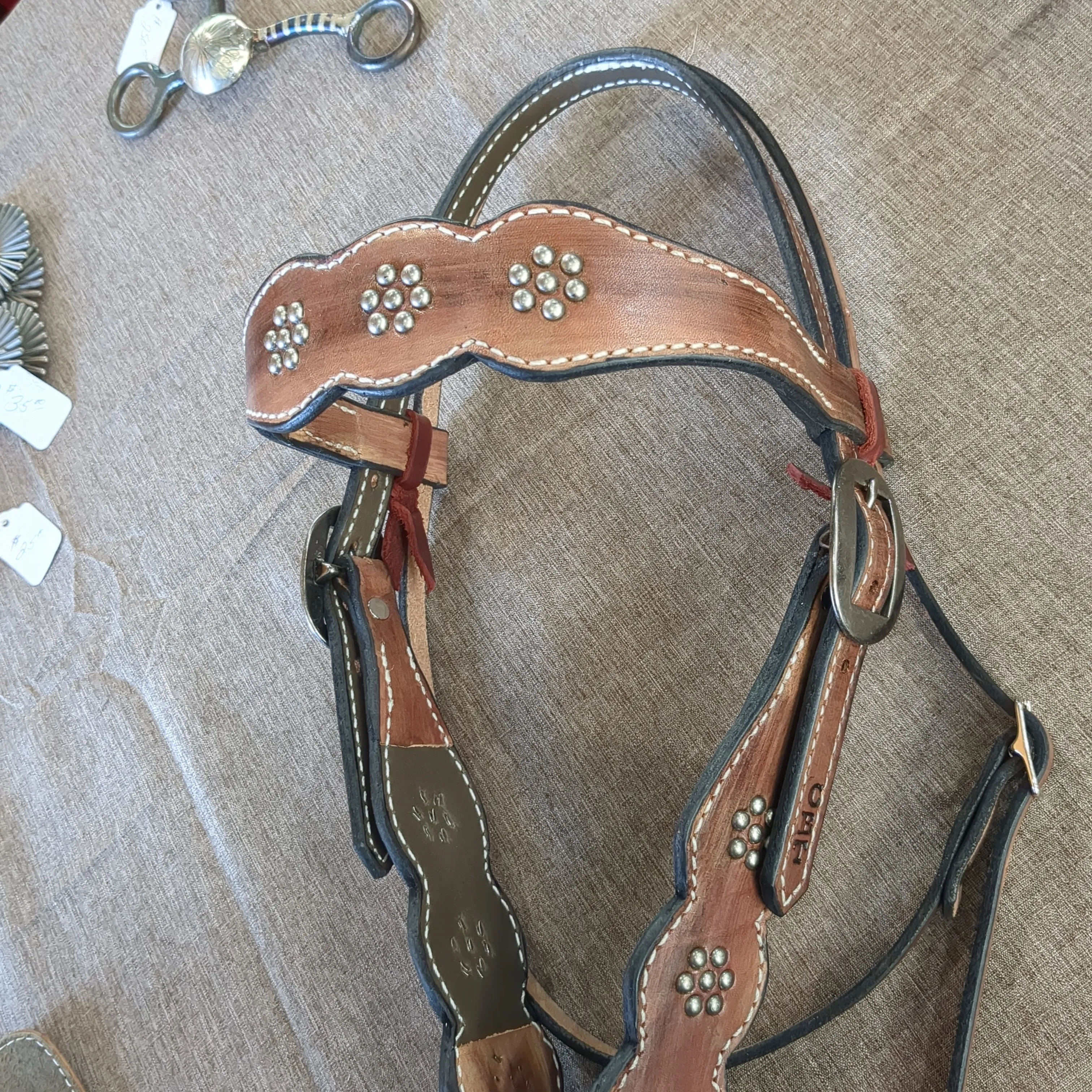 Flower Pattern Silver Spot Wide Browband Headstall