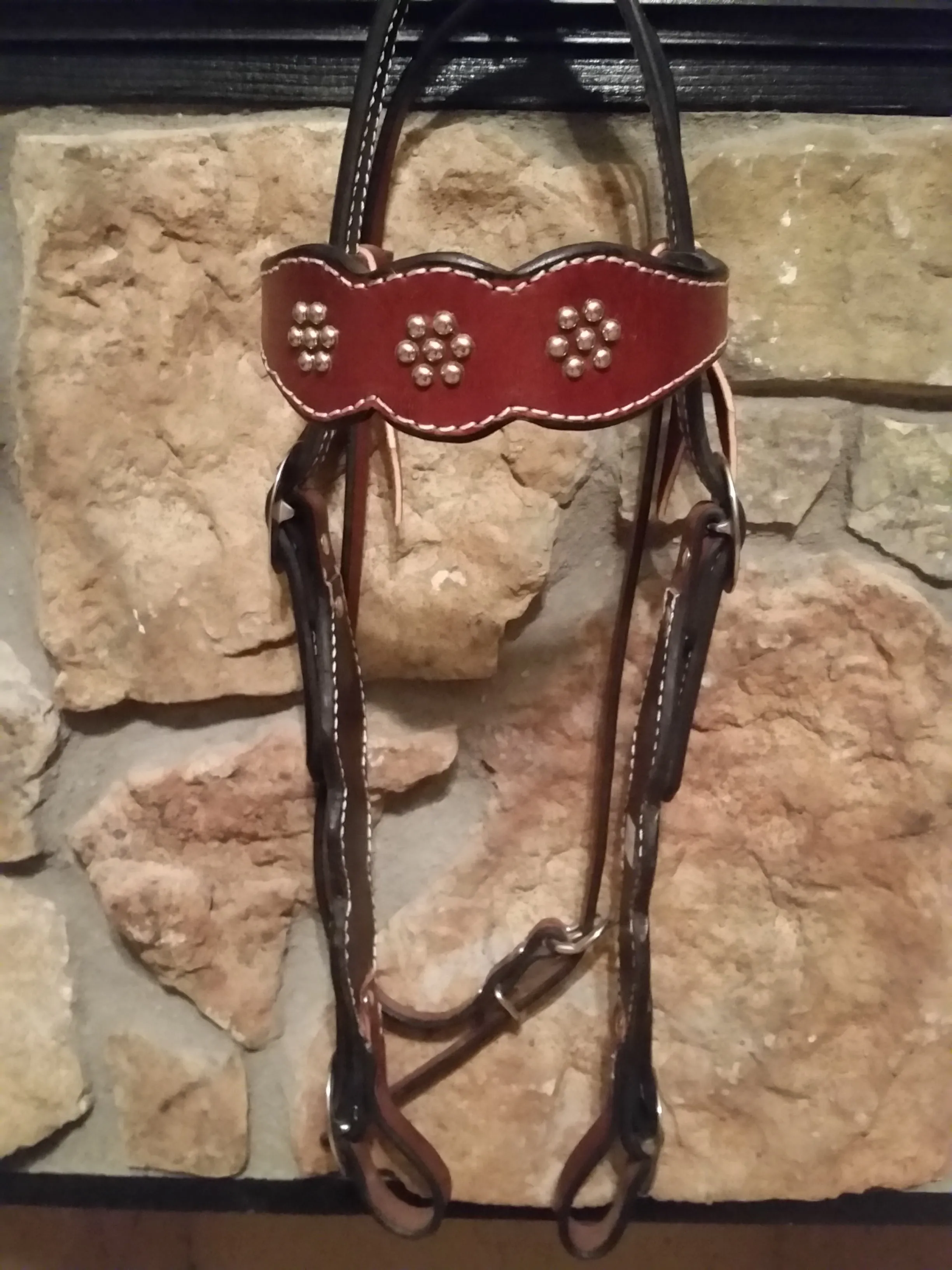 Flower Pattern Silver Spot Wide Browband Headstall
