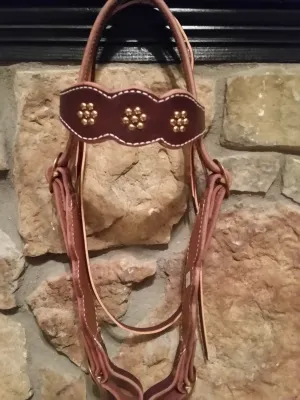 Flower Pattern Silver Spot Wide Browband Headstall
